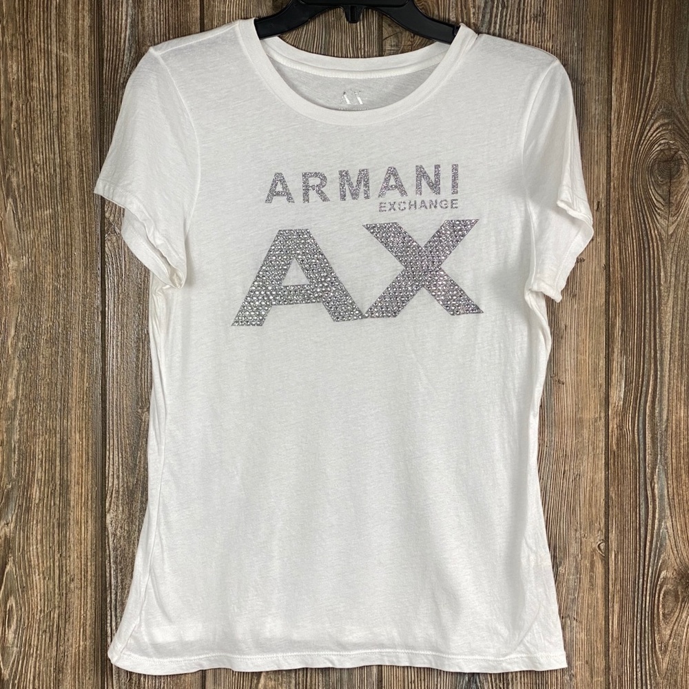 AX Armani Exchange Silver Diamond Sequined T Shirt